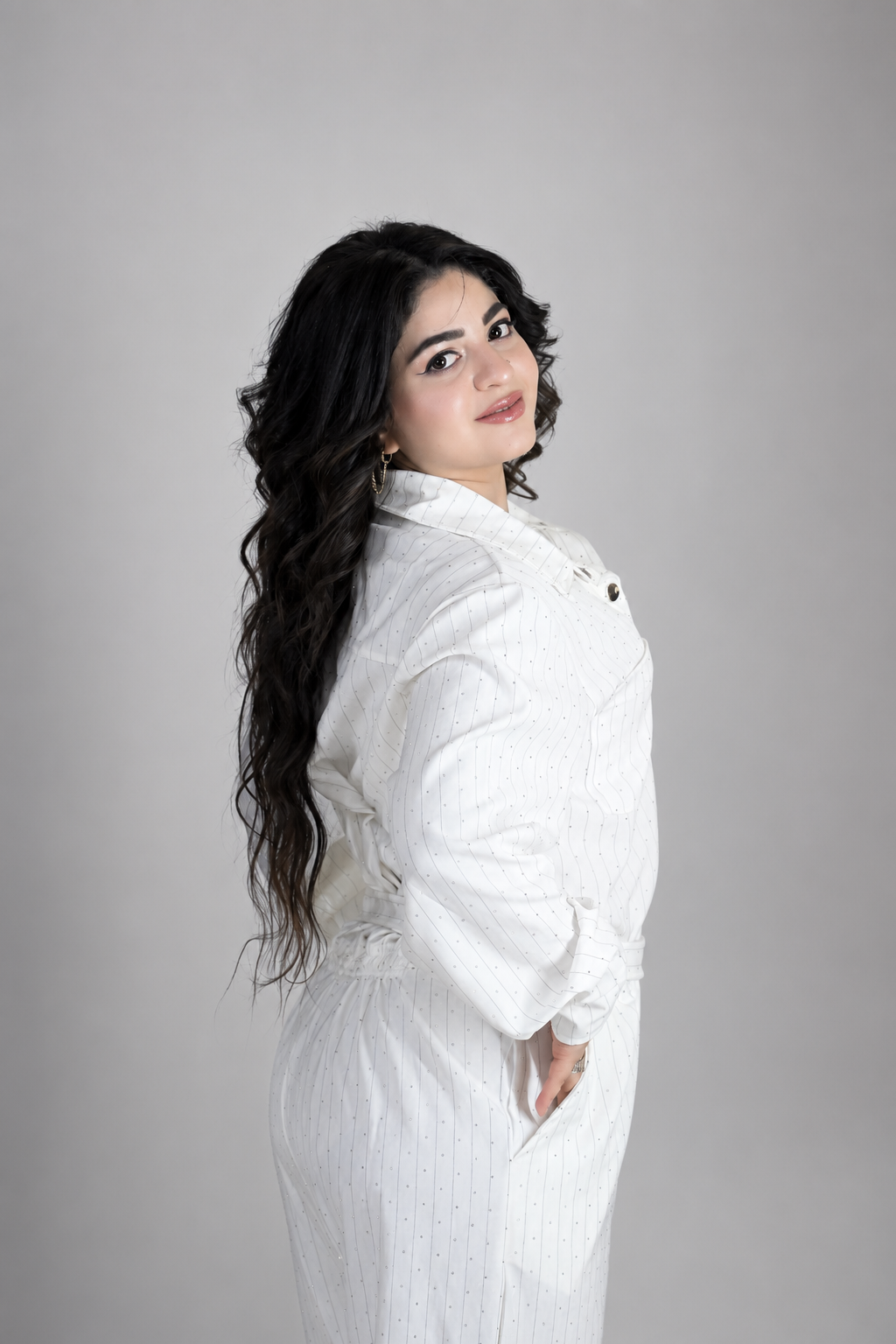 Elegant White Sparkle Belted Jumpsuit