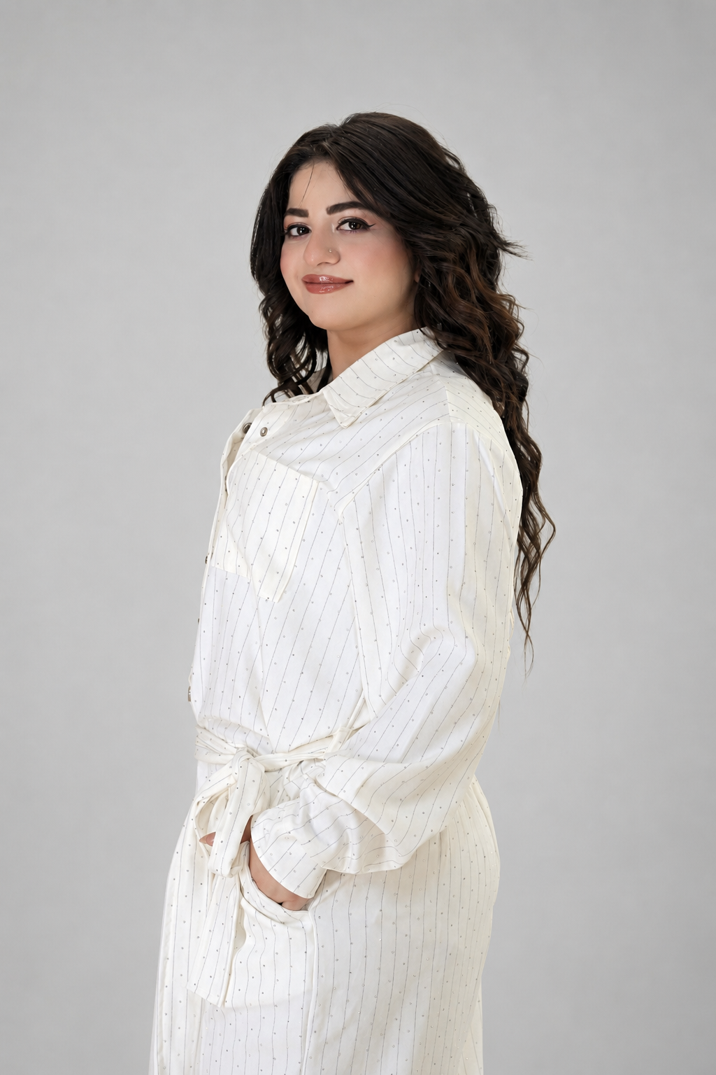 Elegant White Sparkle Belted Jumpsuit