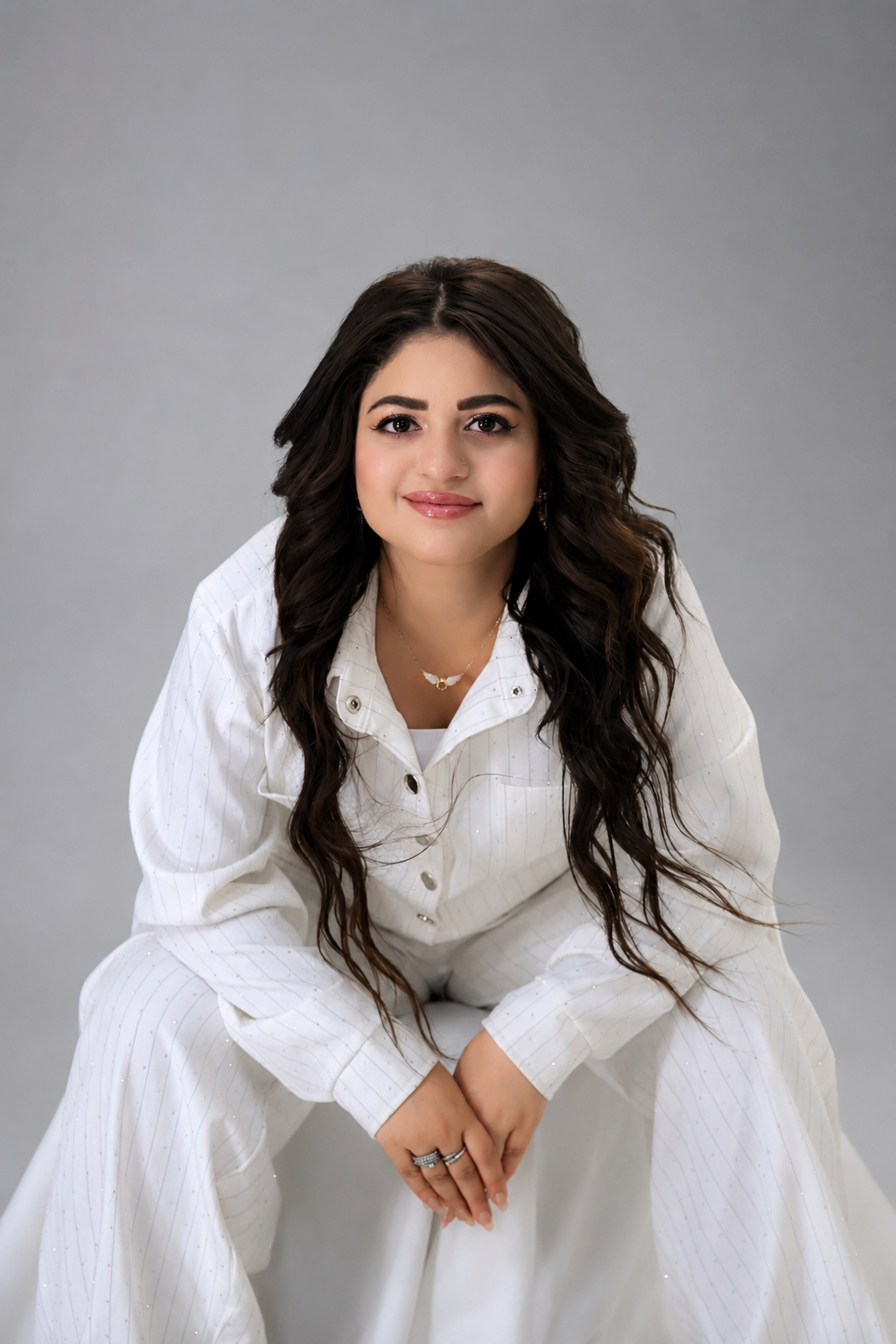 Elegant White Sparkle Belted Jumpsuit