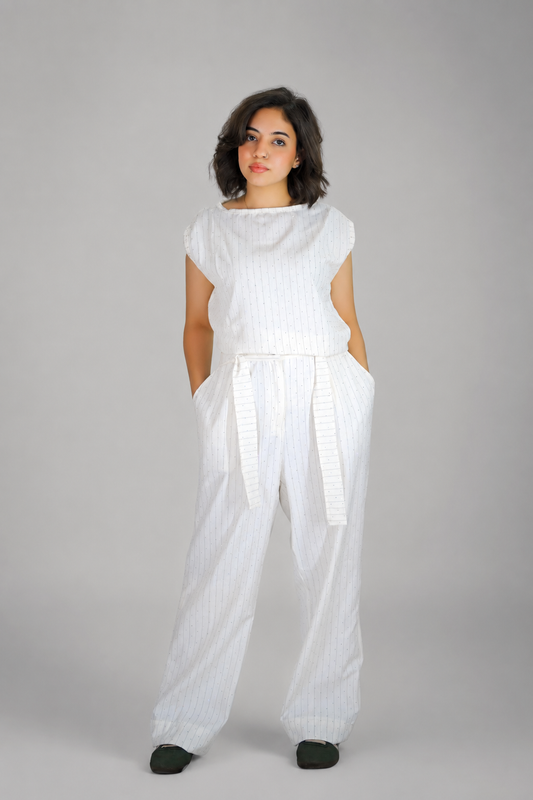Elegant Sparkle Sleeveless White Two-Piece Set
