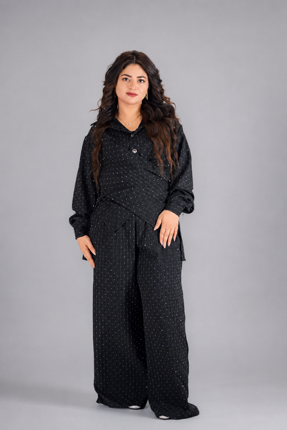 Black Elegant Sparkle Pinstripe Wrap Set