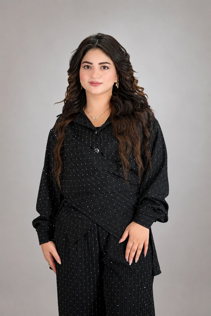 Black Elegant Sparkle Pinstripe Wrap Set