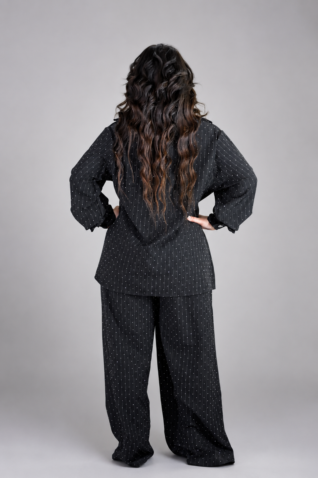 Black Elegant Sparkle Pinstripe Wrap Set