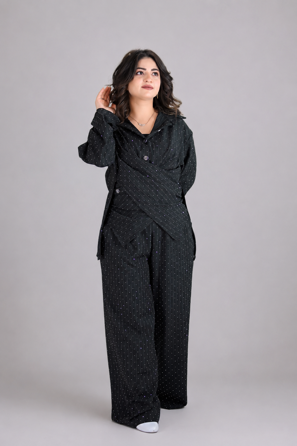 Black Elegant Sparkle Pinstripe Wrap Set