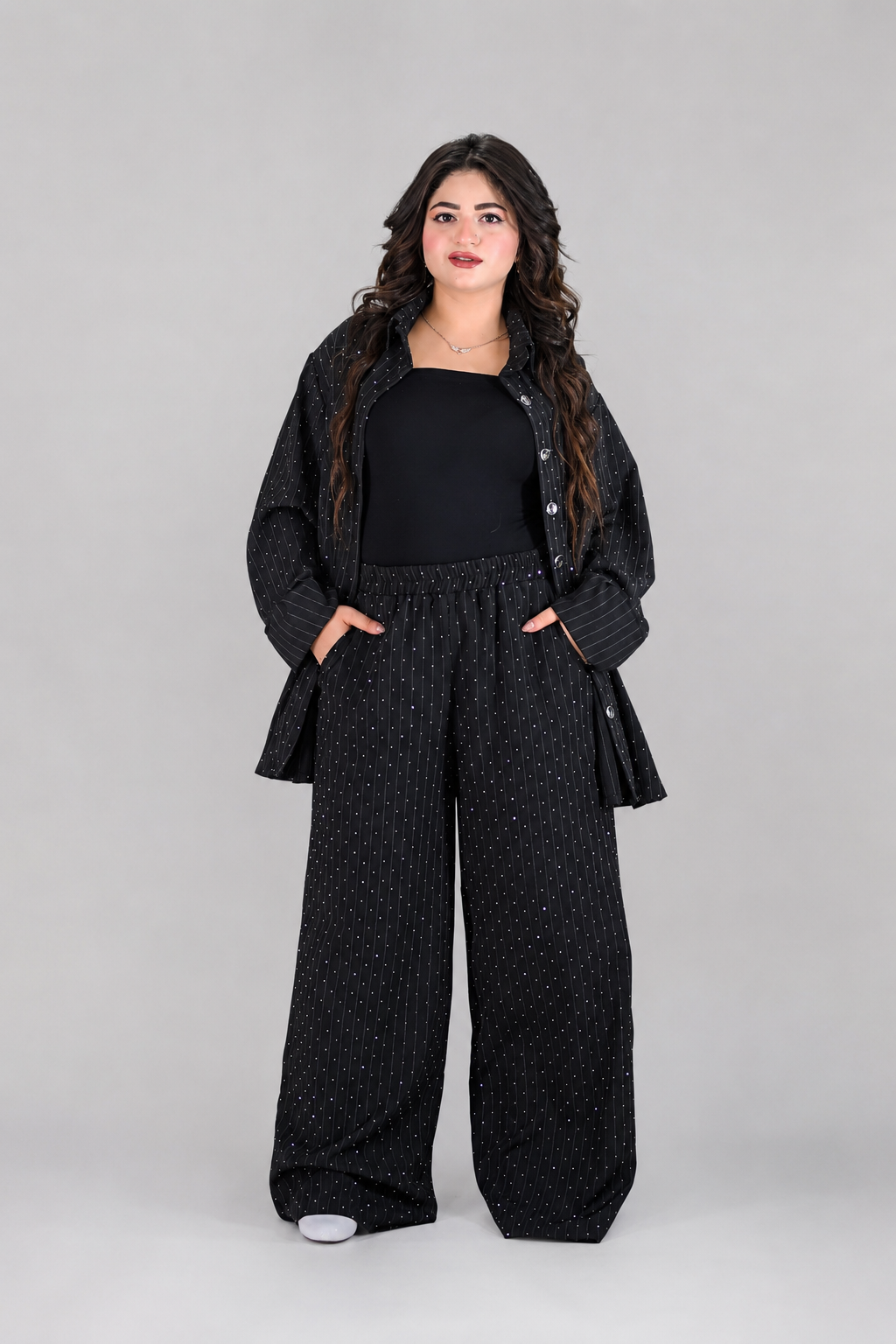 Black Elegant Sparkle Pinstripe Wrap Set