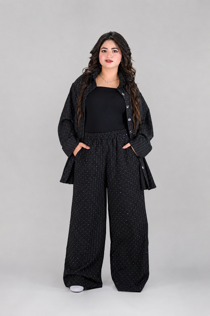 Black Elegant Sparkle Pinstripe Wrap Set