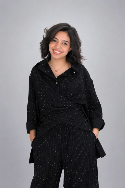 Black Elegant Sparkle Pinstripe Wrap Set