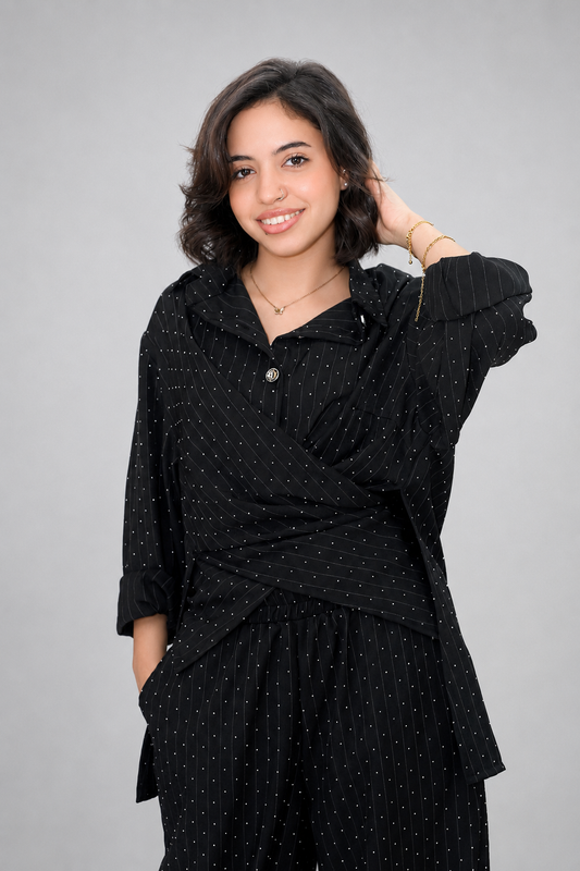 Black Elegant Sparkle Pinstripe Wrap Set