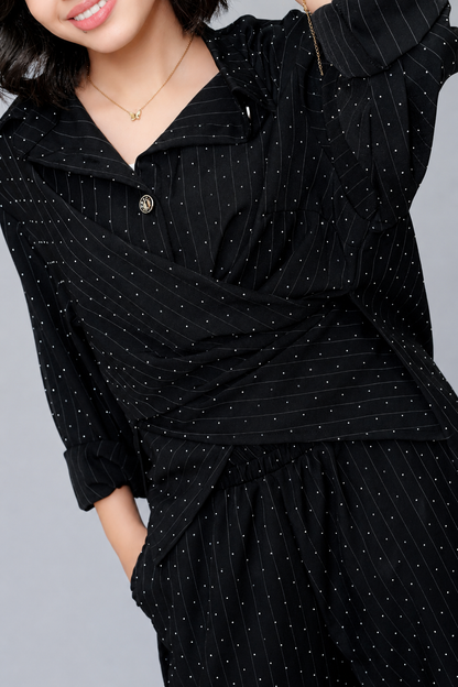 Black Elegant Sparkle Pinstripe Wrap Set