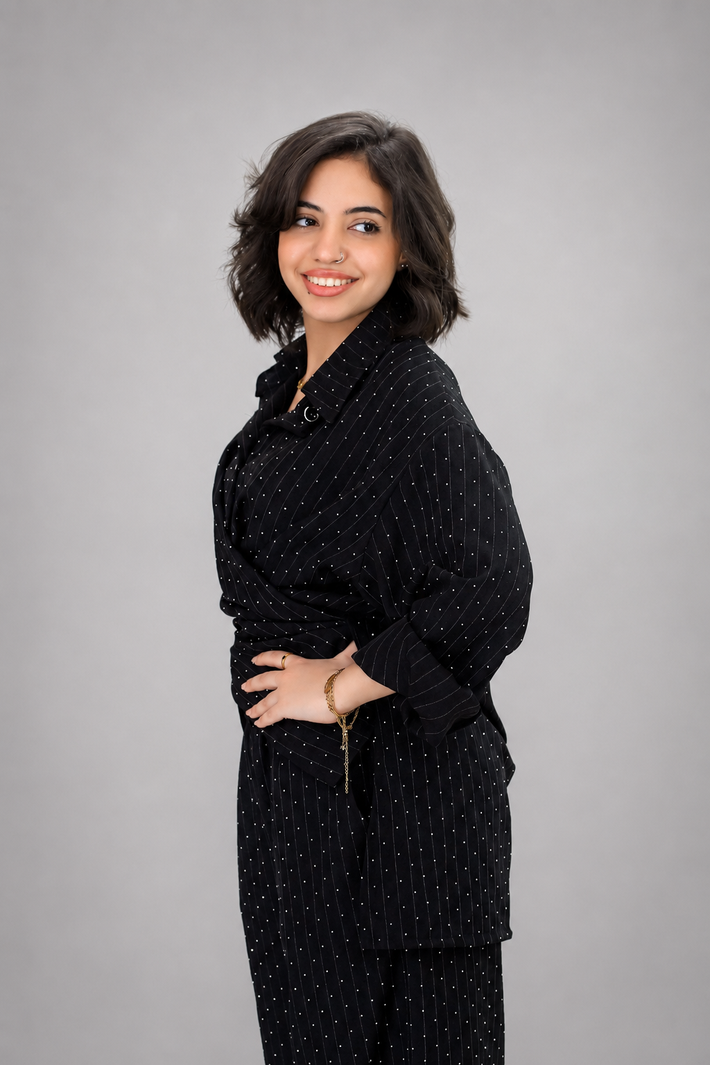 Black Elegant Sparkle Pinstripe Wrap Set
