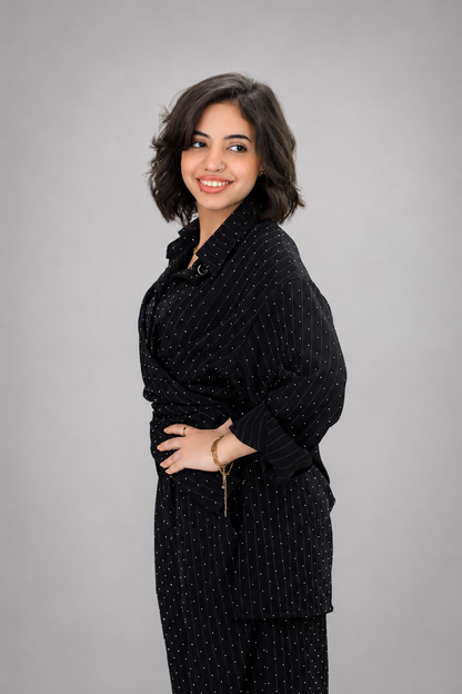 Black Elegant Sparkle Pinstripe Wrap Set