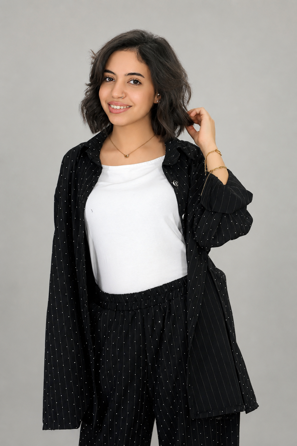 Black Elegant Sparkle Pinstripe Wrap Set