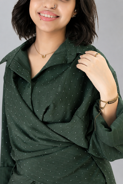 Green Olive Elegant Sparkle Pinstripe Wrap Set