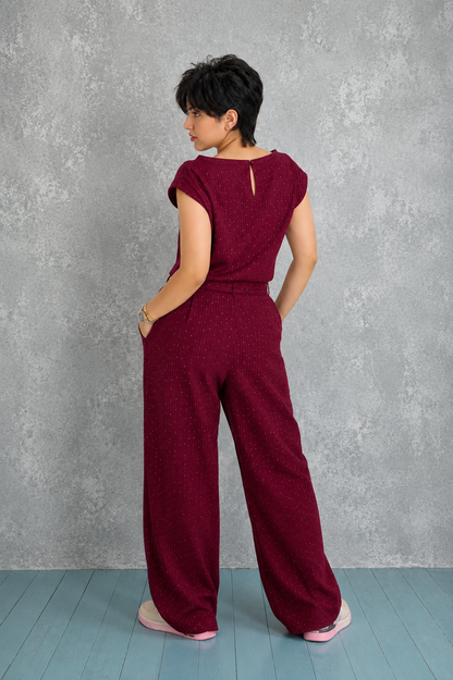 Elegant Sparkle Sleeveless Burgundy Two-Piece Set